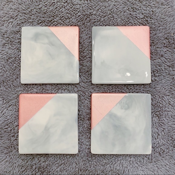 🎉 HP! 🎉 Pink Frost + Marble Ceramic Coasters - Picture 2 of 2